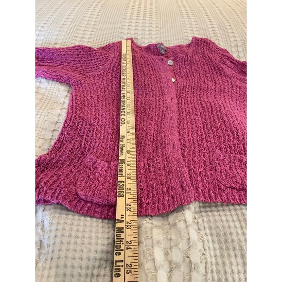 J Jill Rose Pink Linen Cotton Blend Open Weave Cardigan Sz Large Fuchsia Pink - Picture 10 of 10